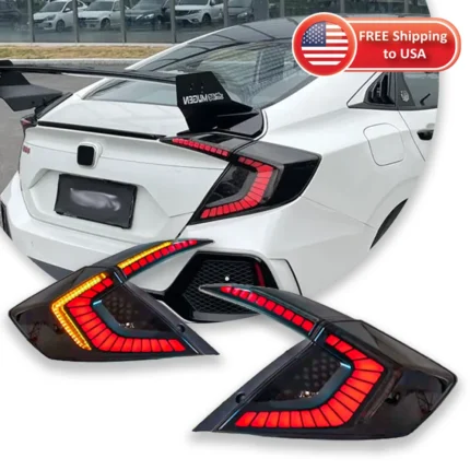 LED Taillights Assembly DRL Turn Signal For Honda Civic 10th Gen 2016-2020 Dragon Scale Rear Tail Lamps Brake + Reverse Light