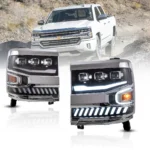 16-18 Chevrolet Silverado 1500 4th Gen Facelift  LED Dual Beam Projector Headlights Black