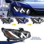 LED Headlights for Honda Civic 2016-2021 10th Gen FK Sedan Hatchback Type-R Start-up Animation Sequential Signal (Unpainted) - Image 3