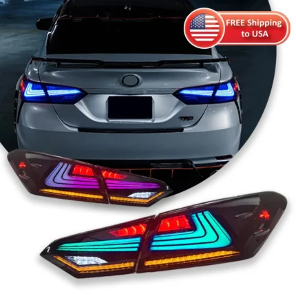 Car RGB Tail Lights For Toyota Camry 2018-2023 RGB Car Tail Lamps Daytime Running Lights Dynamic Turn Signals