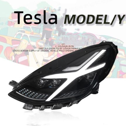 Headlight Assembly For Tesla Model Y 2020-20 24 Modified Police Style Scanning LED Daytime Running Light Lens