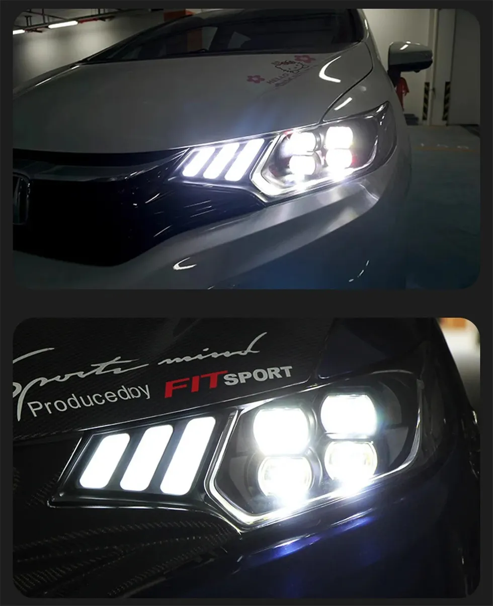 Car Headlights For Honda Fit GK5 Headlights Jazz 14-20 Mustang Styling LED Daytime Lights Dual Projector DRL Front Lamp