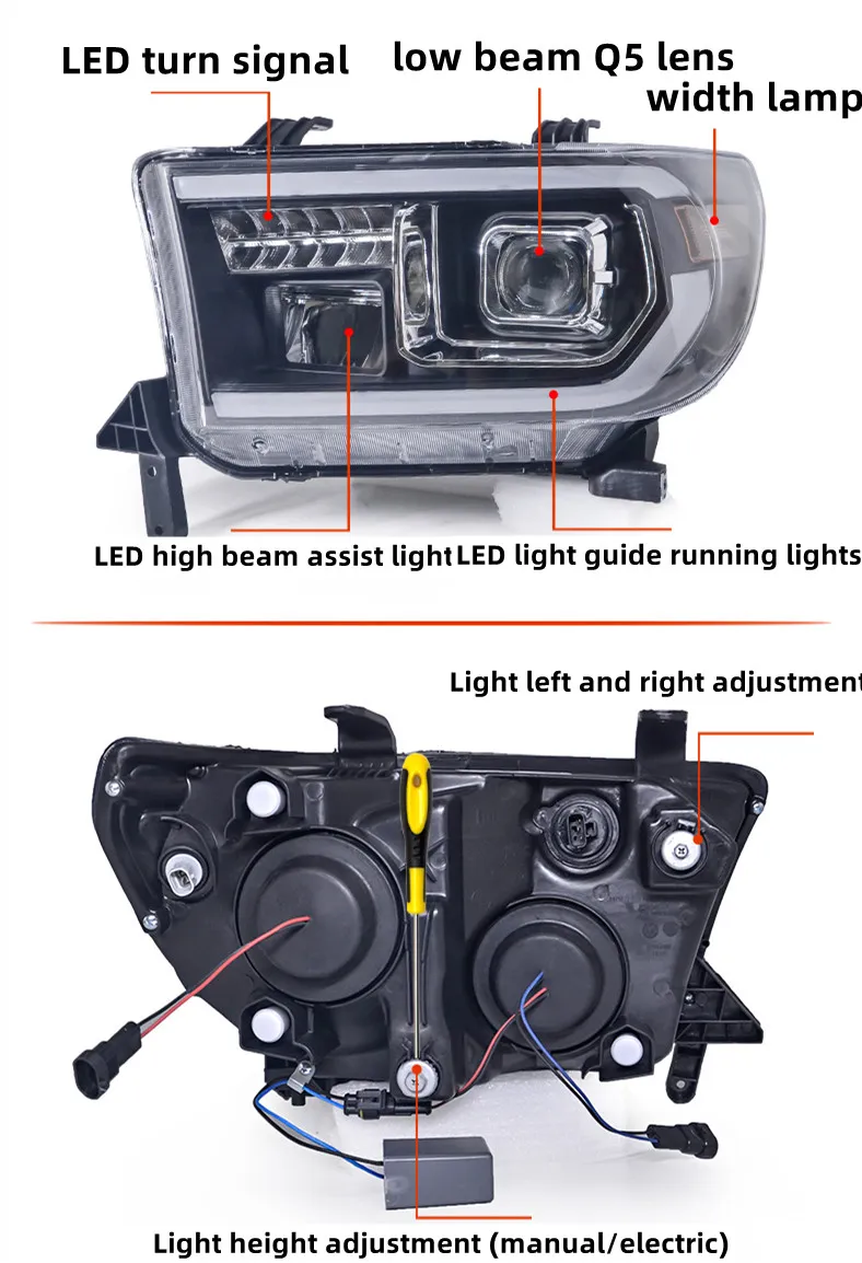 Car Lights Upgrade For Toyota Tundra 2007-2013 All LED Signal Headlights High Beam Parking Lamp Assembly