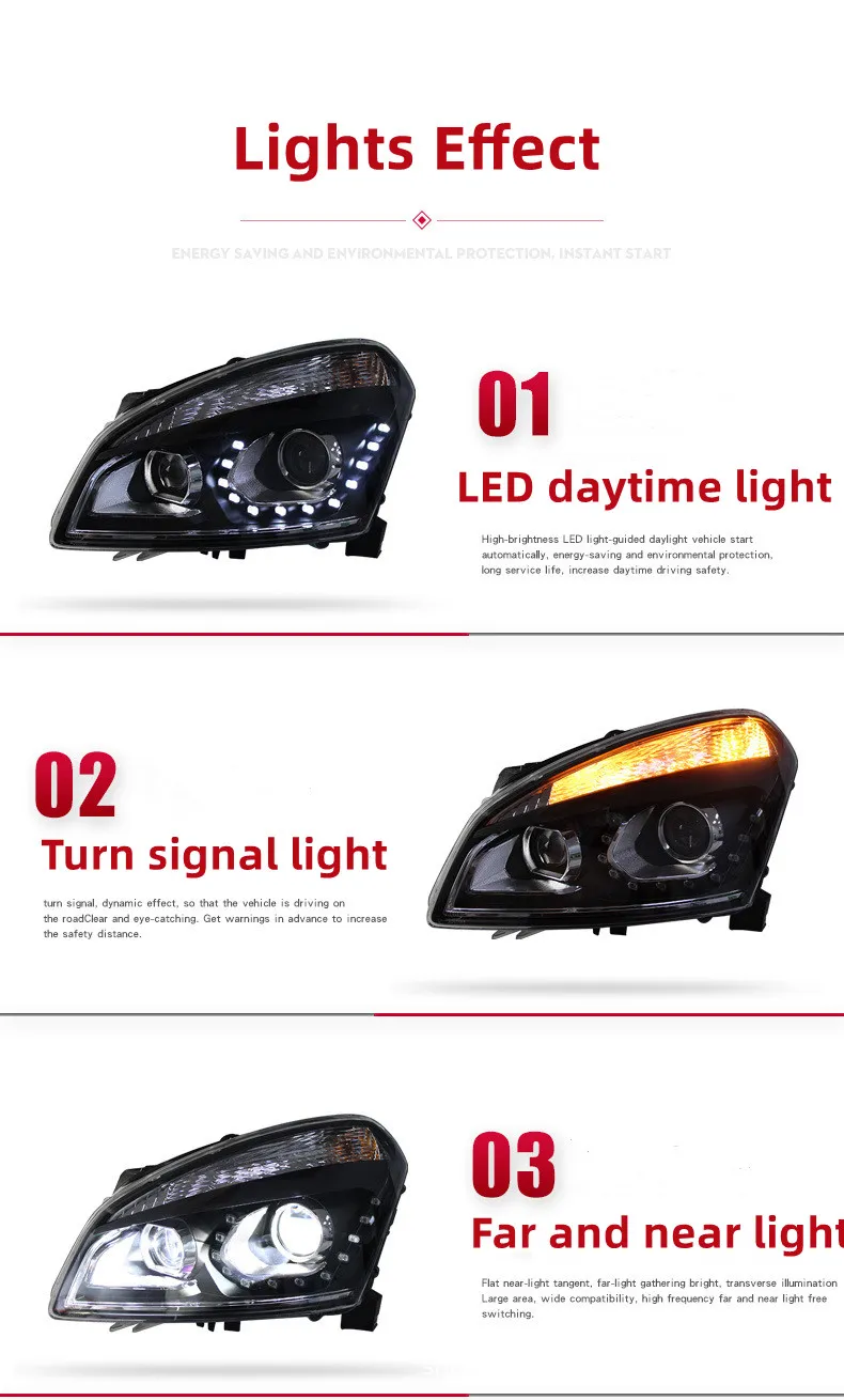 Car Headlight For Nissan Qashqai 2008-20 15 LED Front Headlights Replacement DRL Daytime Light Turn Signal Lamp
