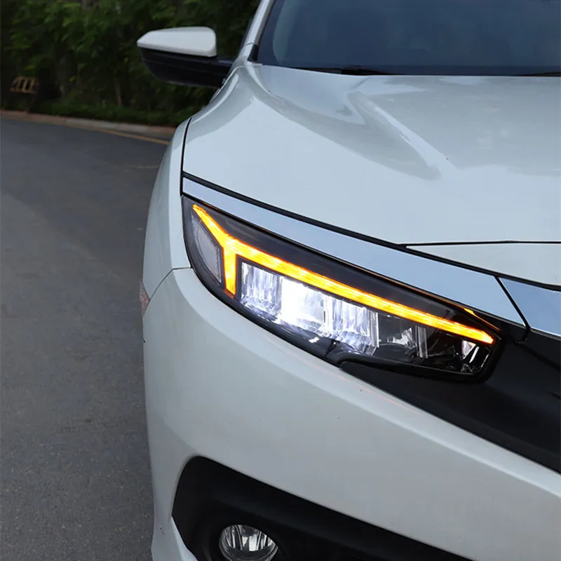 Auto Car Head Light Parts For Honda Civic X G10 Modified LED Lamps Headlights DRL Dual Projector Facelift