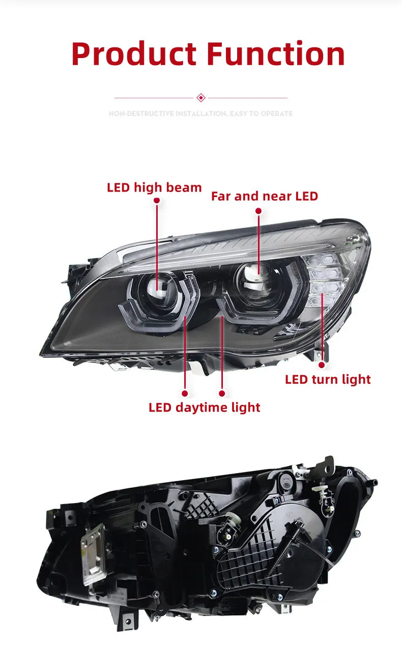 Car Headlight All LED For BMW 7 Series F01 F02 2009-20 15 Turn Light Laser Style Replacement DRL Daytime Lights