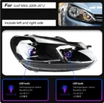 2 PCS Car Lights Parts For VW Golf 6 MK6 jetta R20 2009-2012 Black Samurai Style Head lamps LED Headlight LED Dual beam lens - Image 7