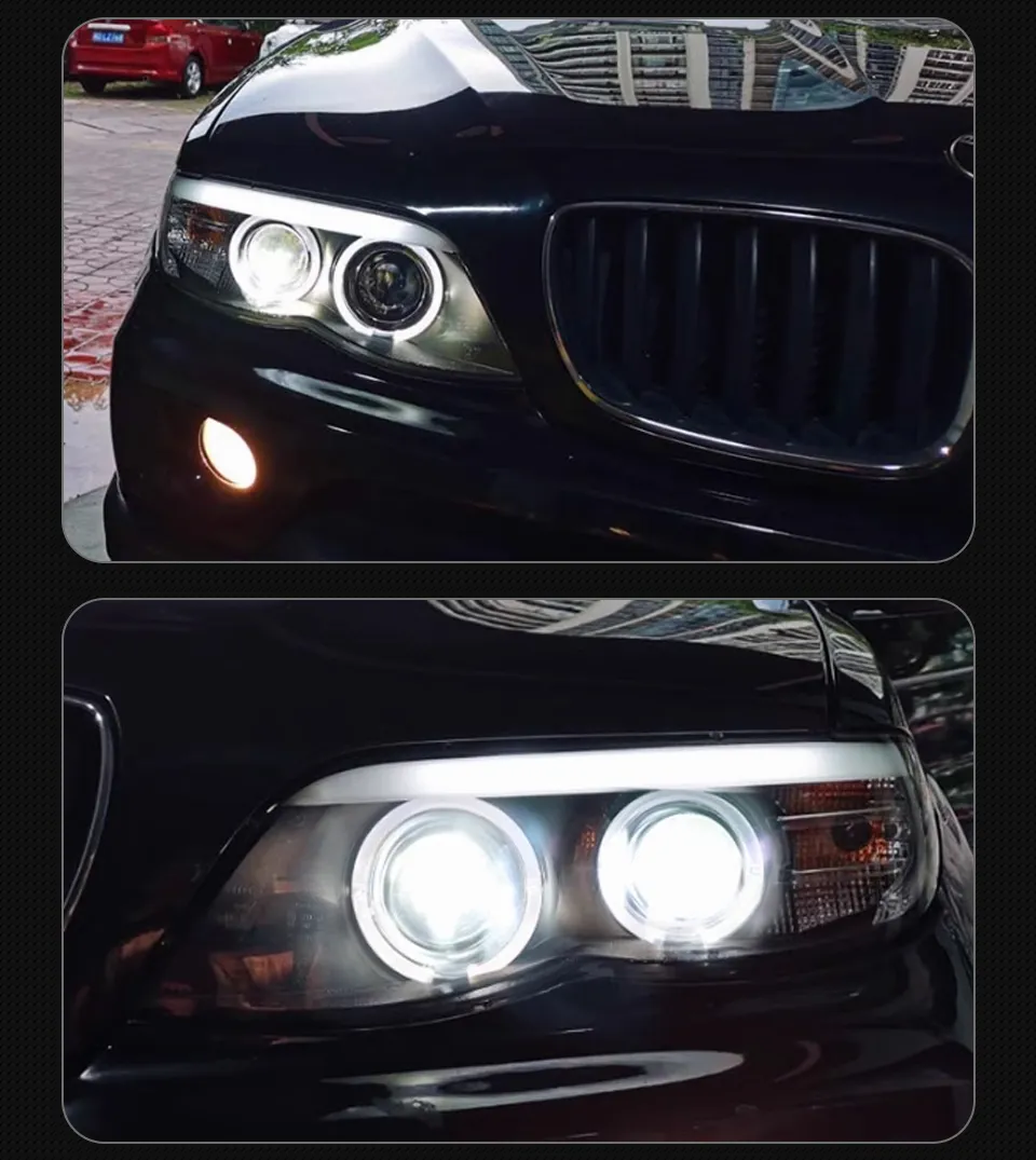 Headlight All LED for BMW X5 E53 2003-2006 Angel Eye LED Lens Daytime Running Light Turn Signal Light