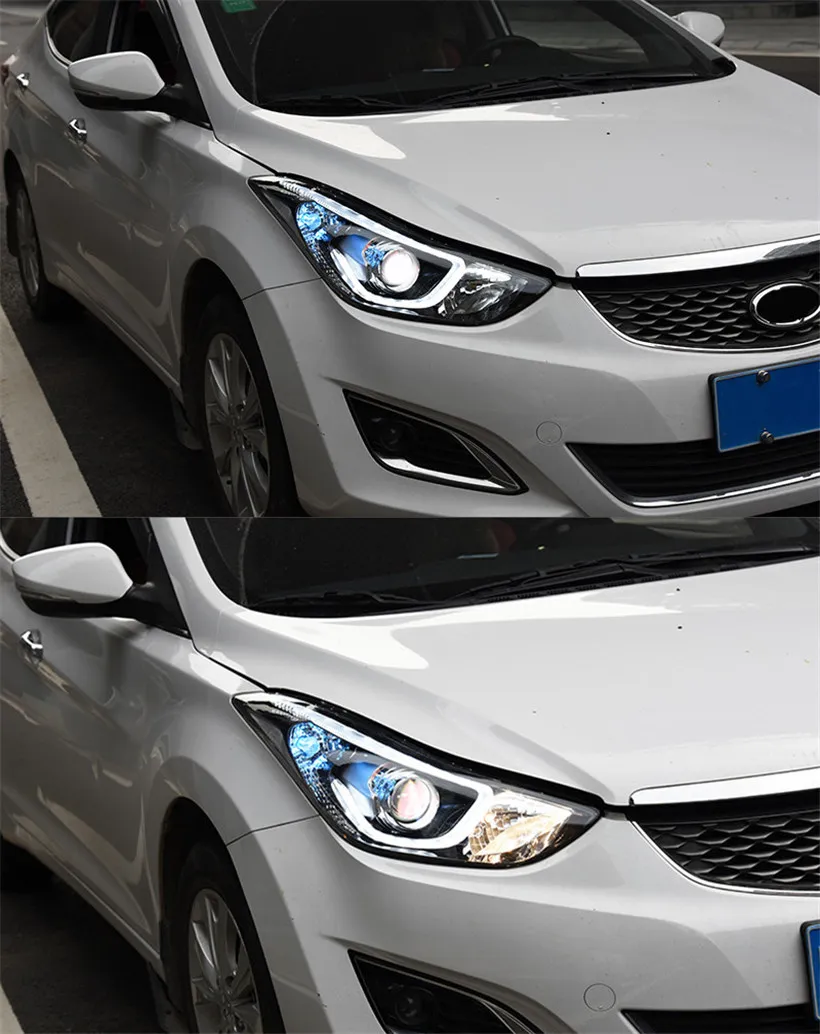 Headlight Assembly For Hyundai Elantra 20 11-20 16 LED Headlamp Turn Signal High Beam Angel Eye Lights