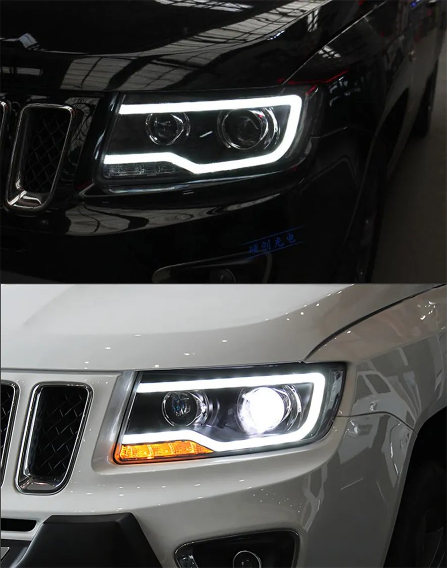 Auto Car Head Light Parts For Compass 20 11-20 16 Grand Cherokee Modified LED Lamps Headlights DRL Dual Projector Facelift