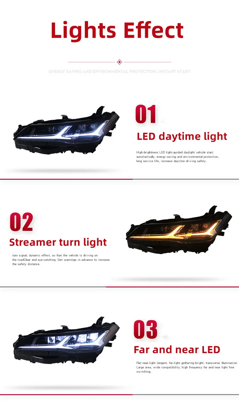 LED 4-Lens Headlights For Toyota Avalon 20 18-2023 Upgrade US Version Daytime Running Lights Dynamic Turn Signals Lamp