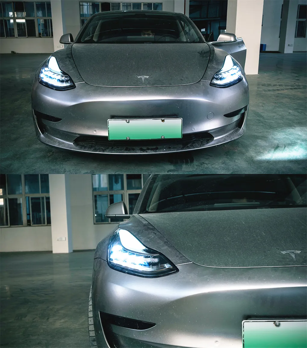 Auto Headlight LED Lens Headlight Assembly Blue Color Integrated For Tesla Model 3 20 17-20 22 LED High Low Beam Lights