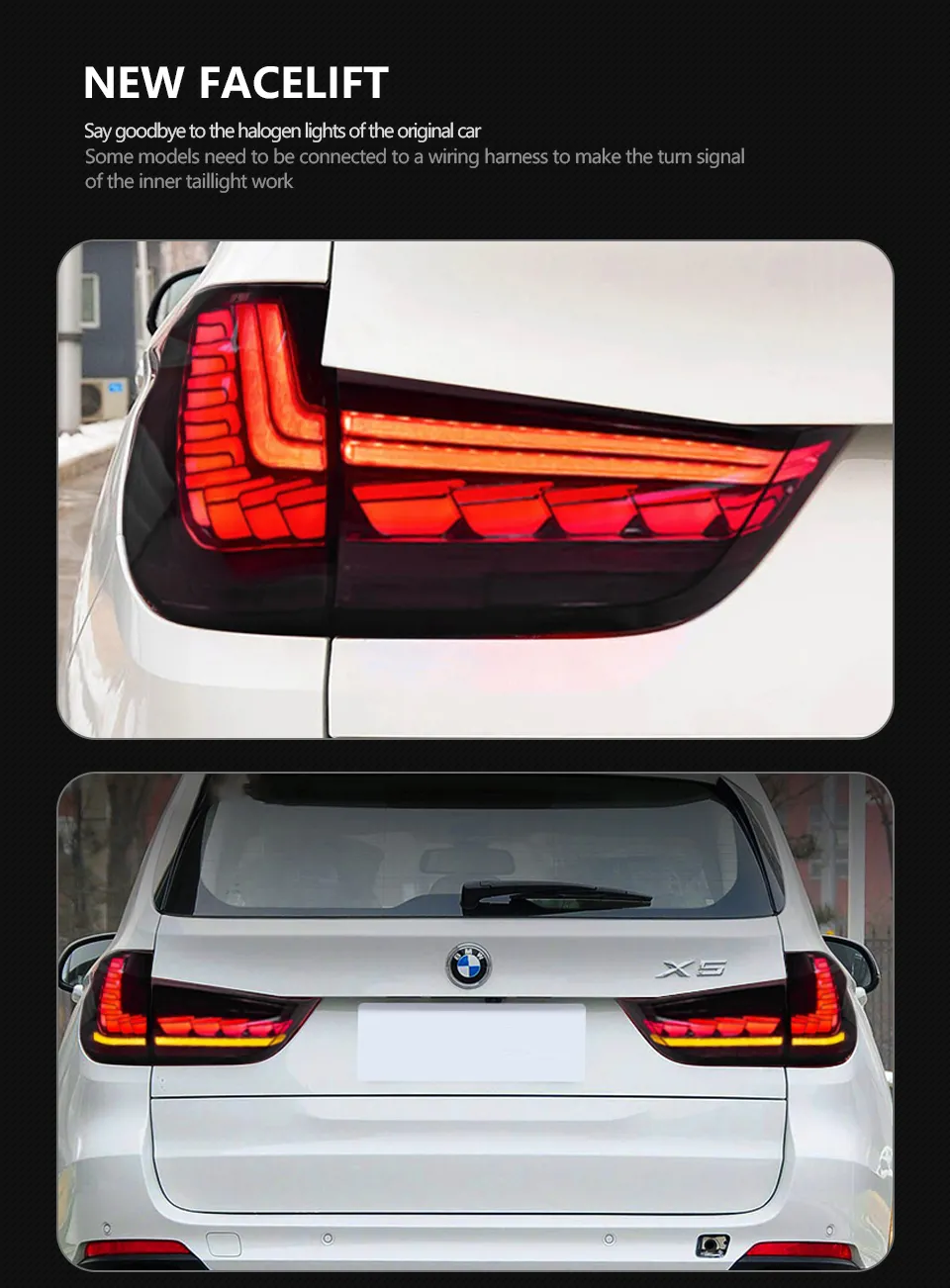 Auto Tail Lamp for BMW X5 F15 LED Tail Light 2014-20 18 F15 Dragon Scale Rear Fog Brake Turn Signal Taillight