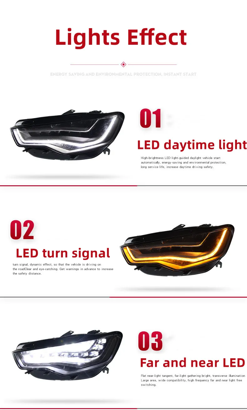 Cars For Audi A6L 2012-20 15 Headlight Assembly With Dragon Ball Full LED Headlights Daytime Turn Signals Lights