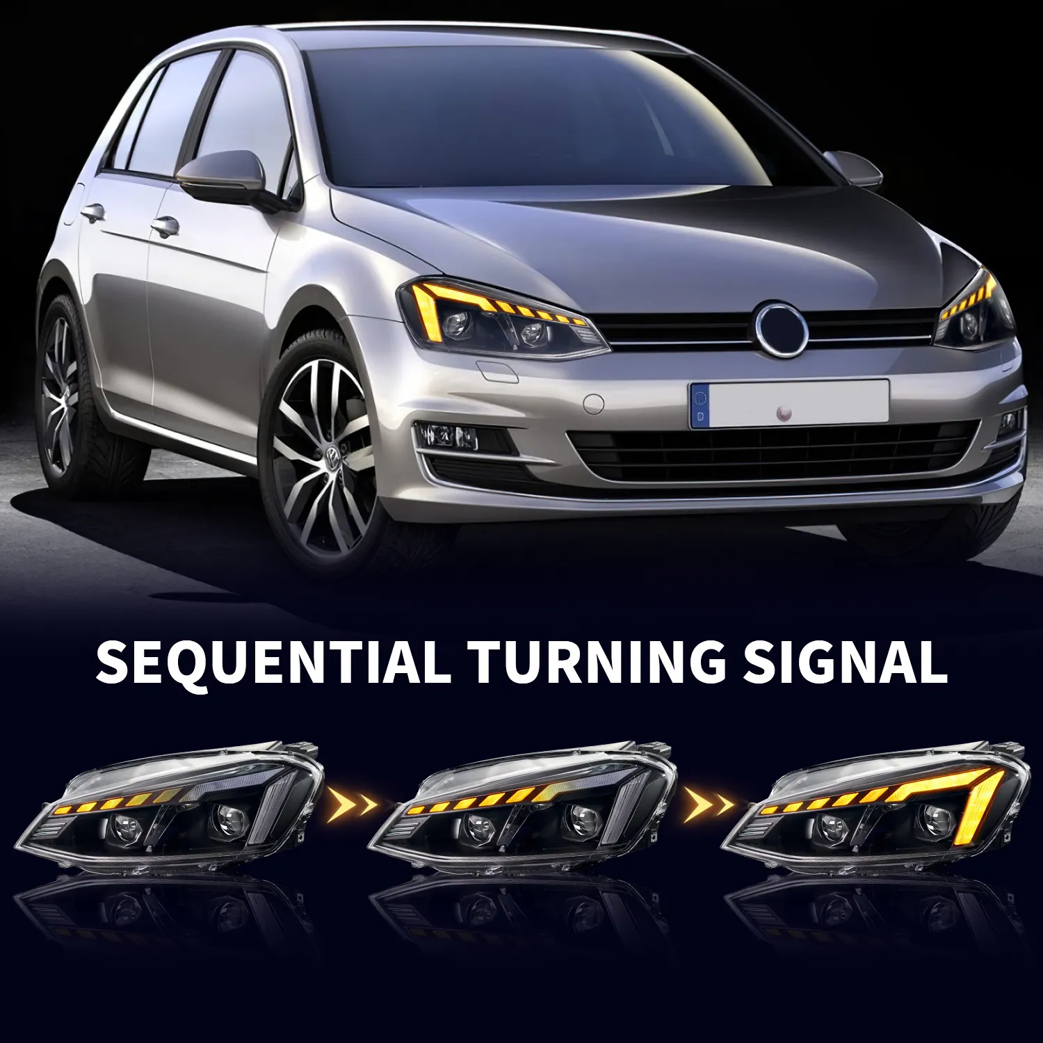 LED Headlights Assembly for V-W Golf 7 20 14-20 17 Sequential Turn Signal Lights High Low Beam Running Lights Driving Headlamp