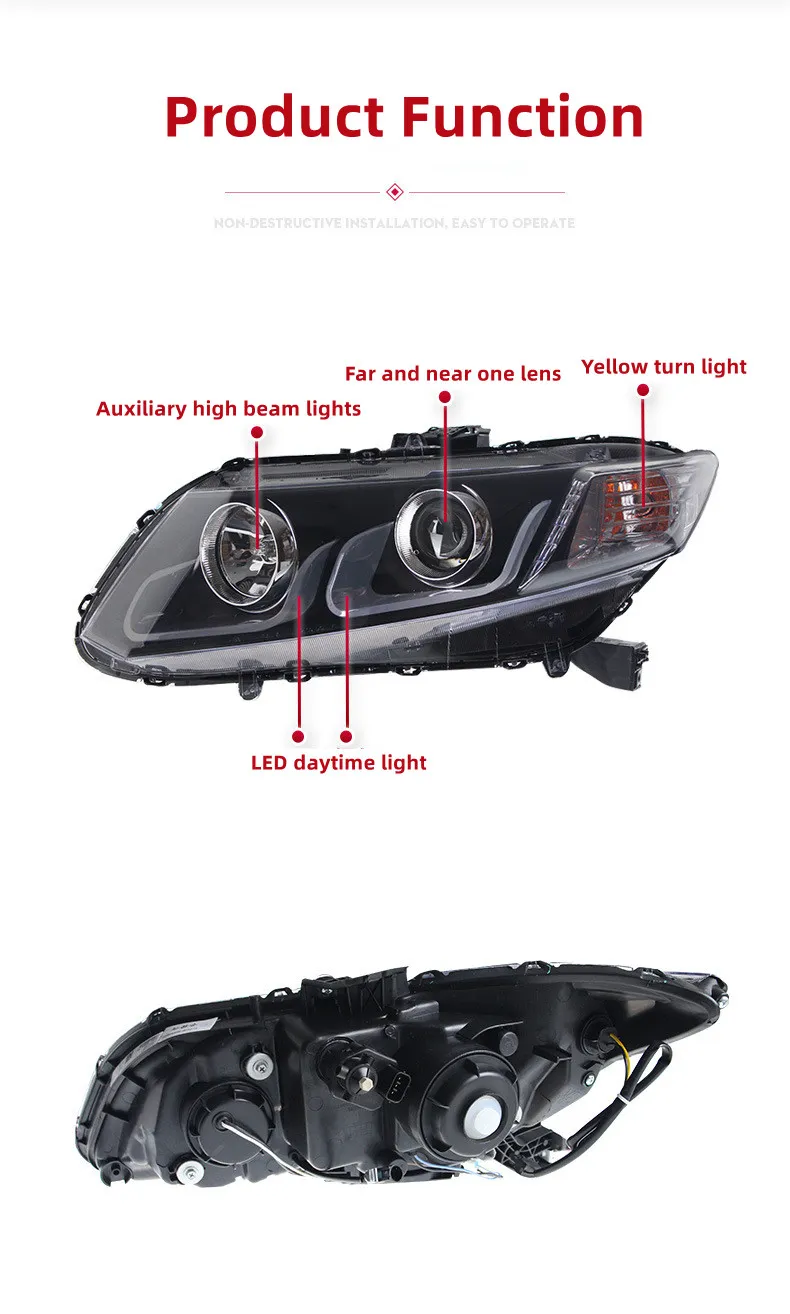 Car Lights For Honda CIVIC G9 Headlights Assembly 2012-20 15 G9.5 LED Daytime Running Light Lens Xenon Headlights