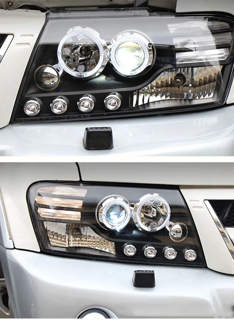 Car Front Headlights For Mitsubishi PAJERO V73 LED Angel Eye Dayltime Lights Highlght Dual Lens Xenon Lamp