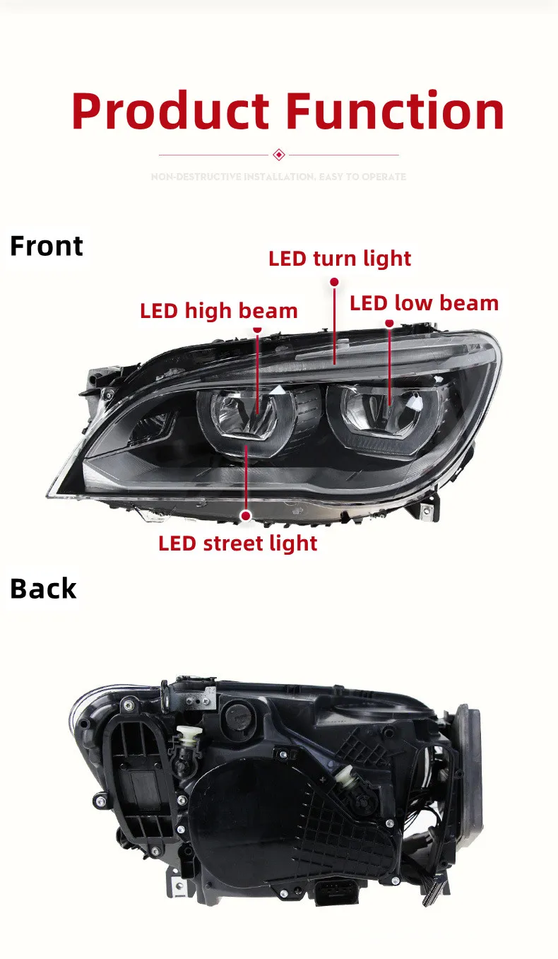 Headlamp For BMW 7 Series 2009-20 15 Upgrade All LED F02 Styling Headlight LED Daytime Light High Beam Accessory