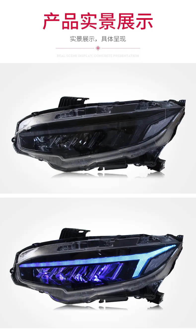Auto Front Headlights For Honda Civic Ten Generation Upgrade Dragon Wing Style Lights APP Control LED Turn Signal Headlight