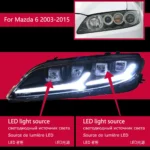 Auto Head Light For Mazda 6 2003-20 15 Headlight Assembly Modified LED Lamps Headlights DRL+Bi-Xenon Lens - Image 6