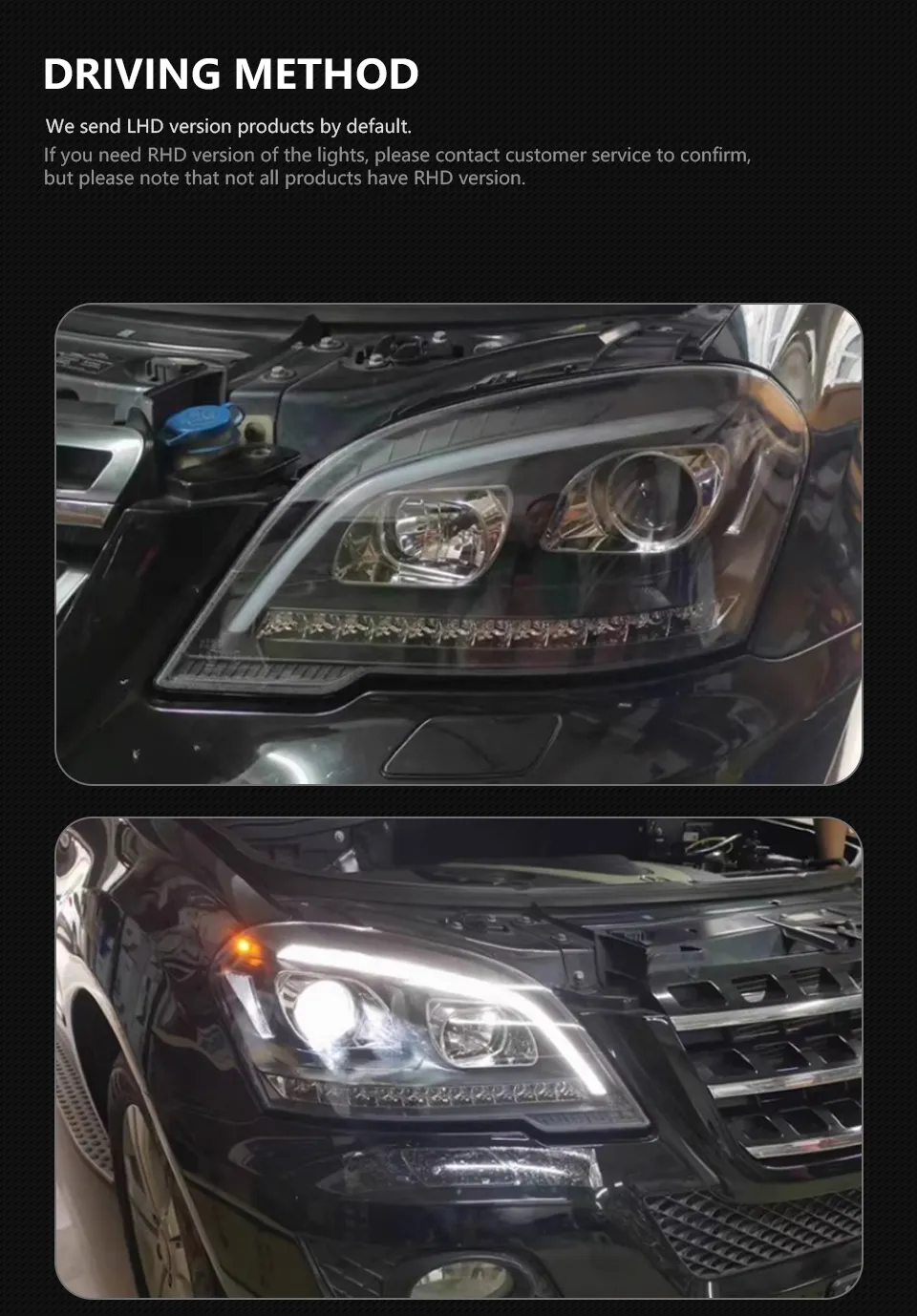 For Benz W164 Headlights 2009-2012 ML350 ML400 ML500 Headlights Fog Lights Daytime Light DRL LED Turning Signal