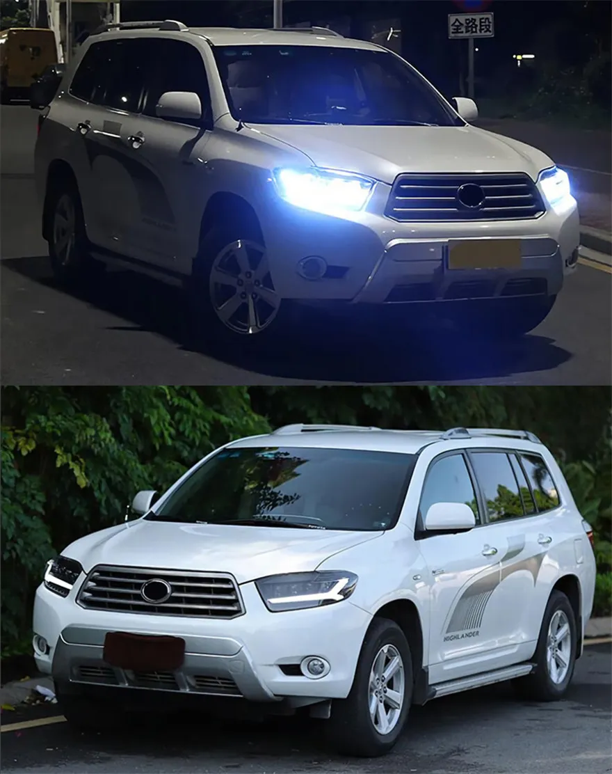 Car Head Lights Parts For Kluger highlander 2009-2011 Front Headlight Replacement DRL Daytime light Projector Facelift