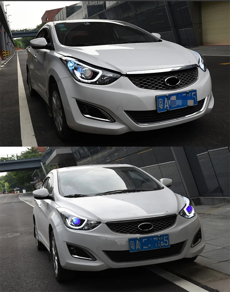 Headlight Assembly For Hyundai Elantra 20 11-20 16 LED Headlamp Turn Signal High Beam Angel Eye Lights