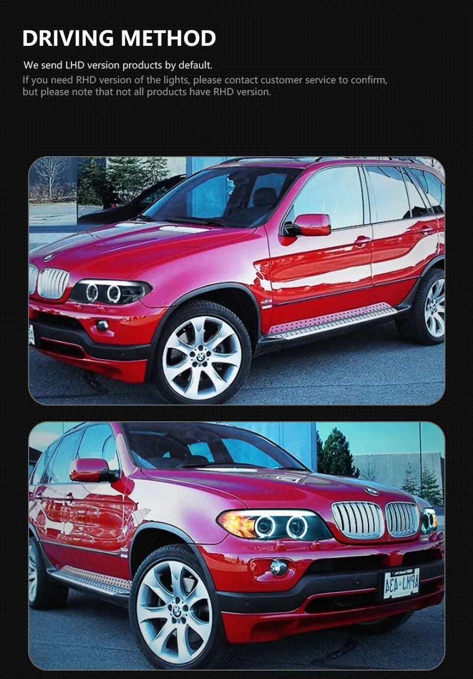 Headlight All LED for BMW X5 E53 2003-2006 Angel Eye LED Lens Daytime Running Light Turn Signal Light
