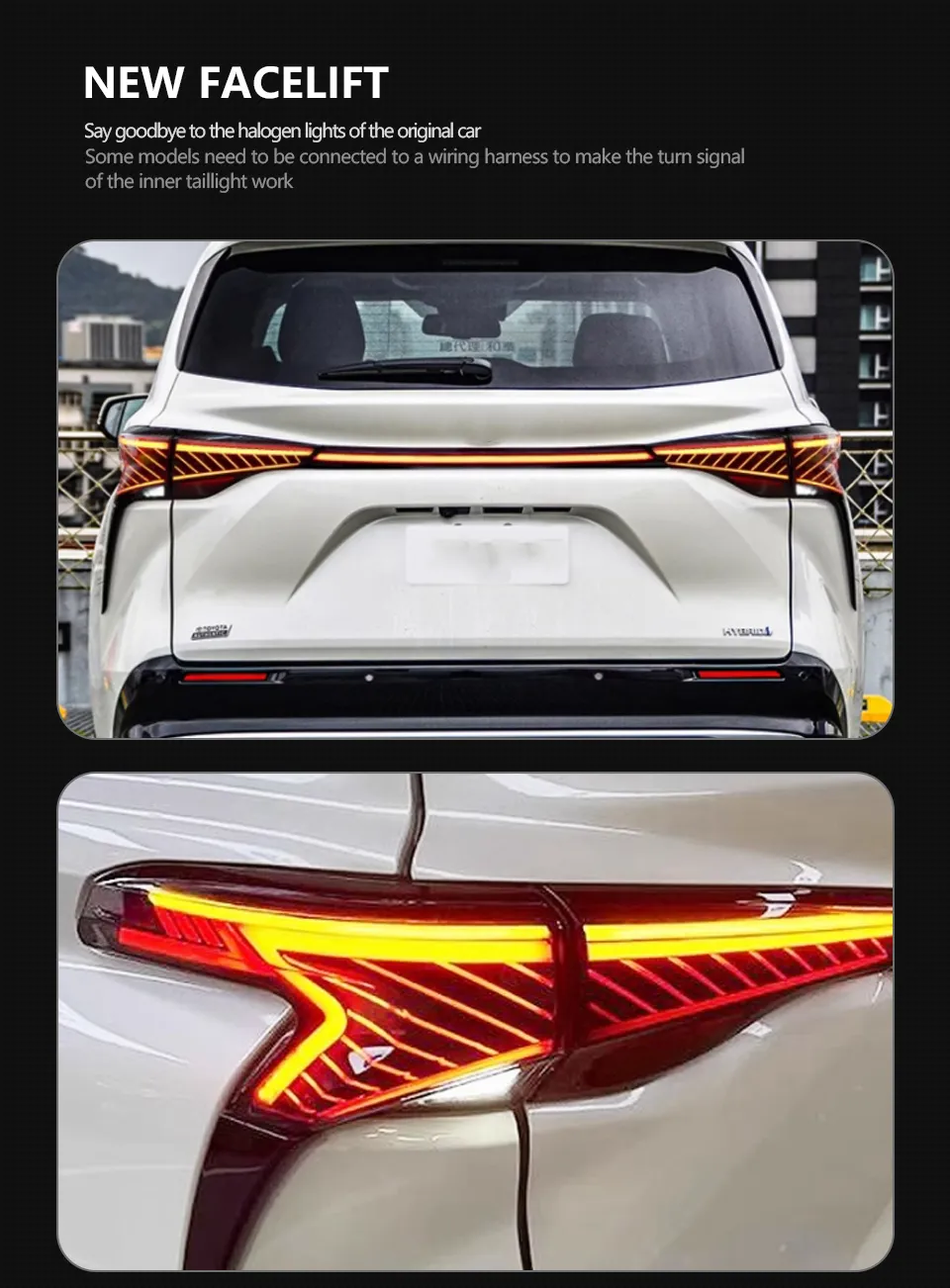 LED Styling Taillight for Toyota Sienna 20 21-2023 Upgrade Through Signal Brake Reverse Lamps Tail Light Assembly