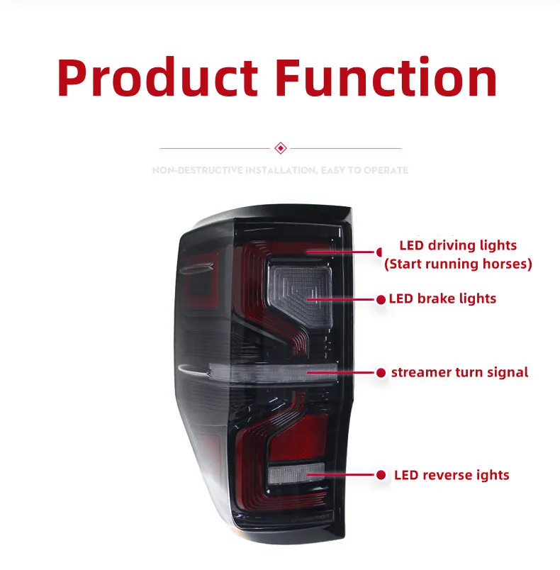Car Taillight For Ford Ranger Tail Lamp Assembly T7 Upgrade LED Turn Lamp Running Brake Reverse Stop Lights