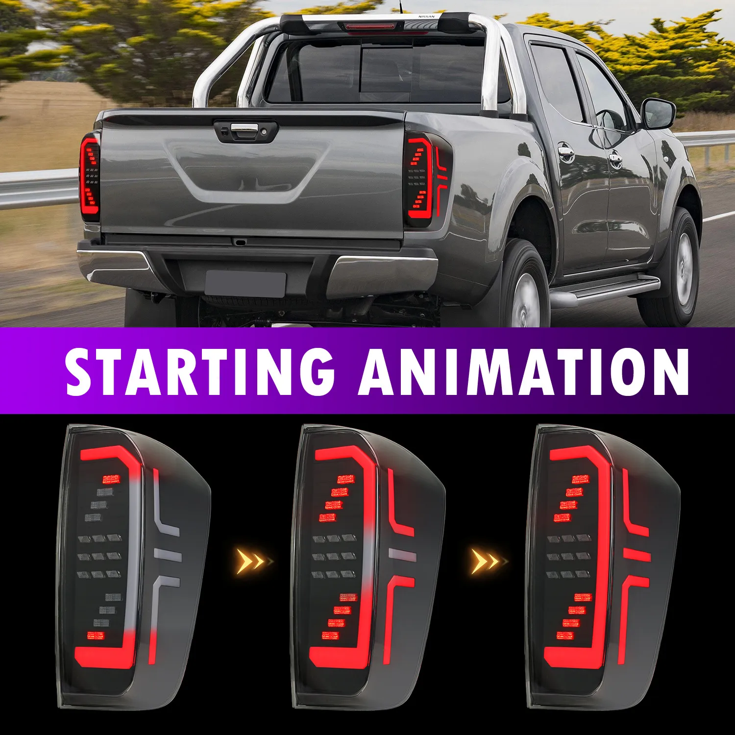 Car Modified Taillight Assembly For NISSAN NAVARRA NP300 20 15-20 20 LED Dynamic Turn Signal Lights Rear Brake Reversing