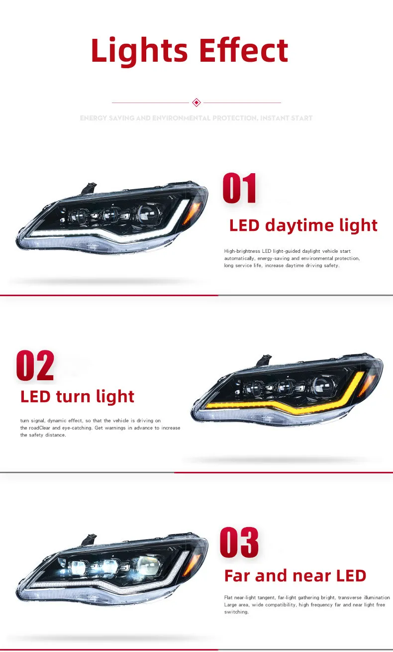 Headlight All LED for Honda CIIMO 20 12-20 15 Japanese Civic FD2 LED Daytime Light Turn Signal Headlights