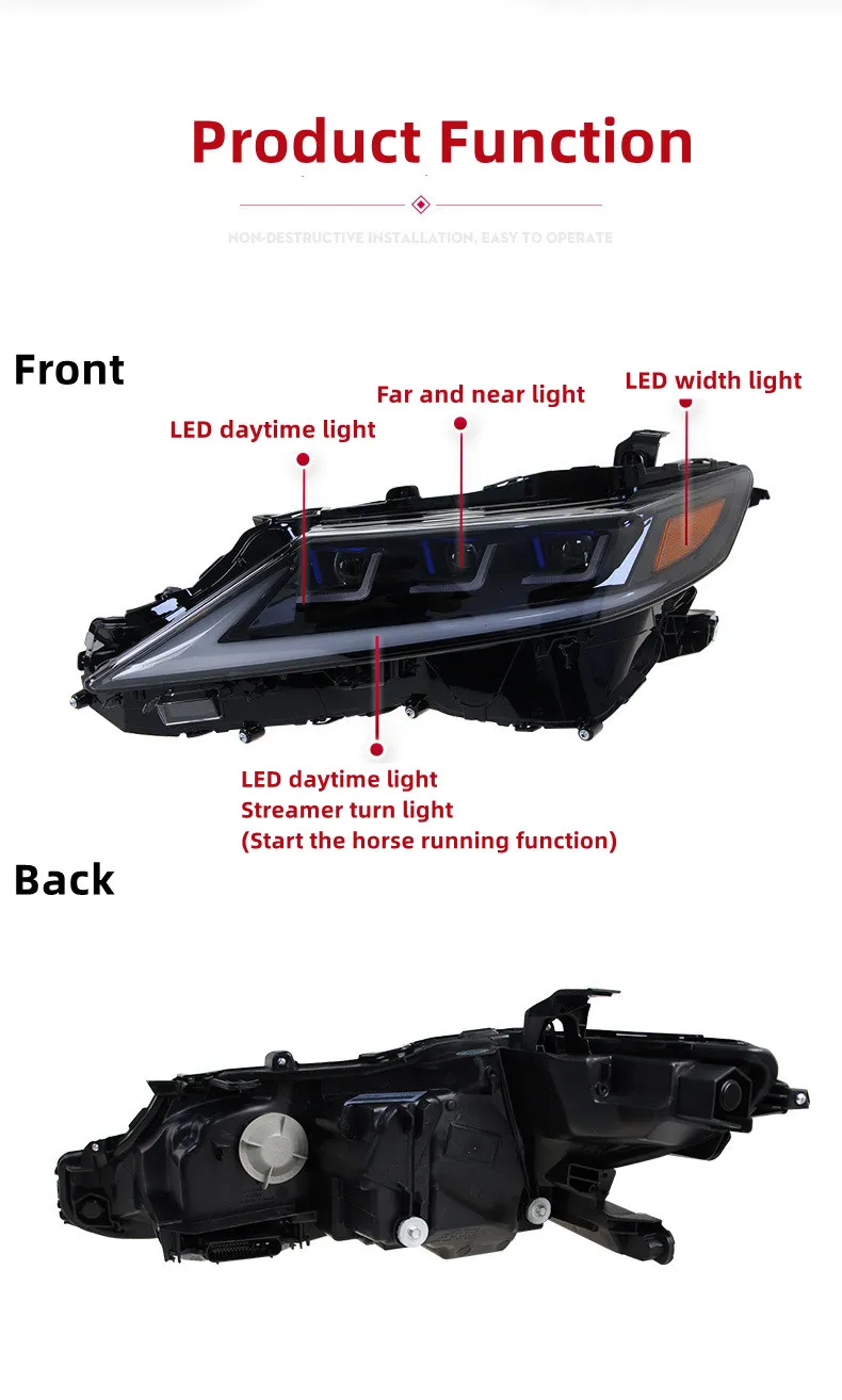 Car Front Lamp Upgrade for Toyota Camry 8th 20 18-2023 LED Lens Headlights Width Lights Turn Signal Headlamp Accessory