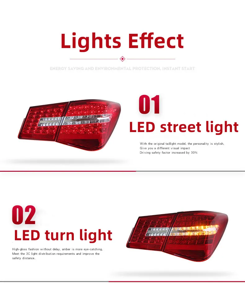 Full LED Tail Lights for Chevrolet Cruze 2009-2014 Modified Mercedes Benz Stylem Taillight Rear Brake Highlight Signal