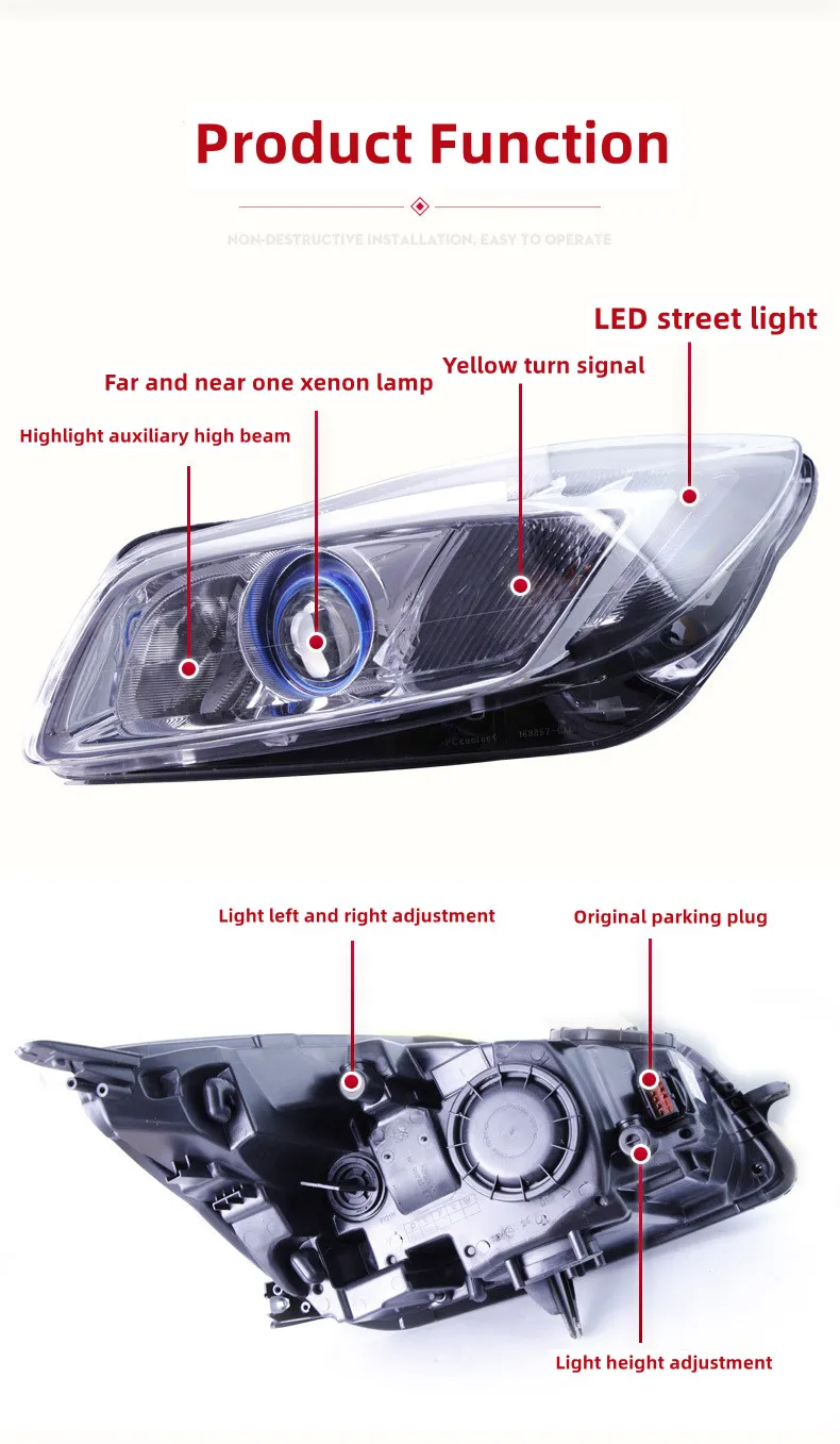 Car Front Light for Buick Regal GS 2009-2013 Headlight Assembly LED Daytime Running Light Dual Lens Xenon Headlights