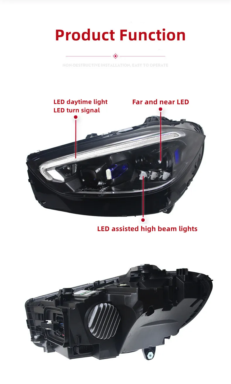 Headlight All LED For BENZ C Class W206 20 22-2024 LED Daytime Light High Configuration Signal Headlights Assembly