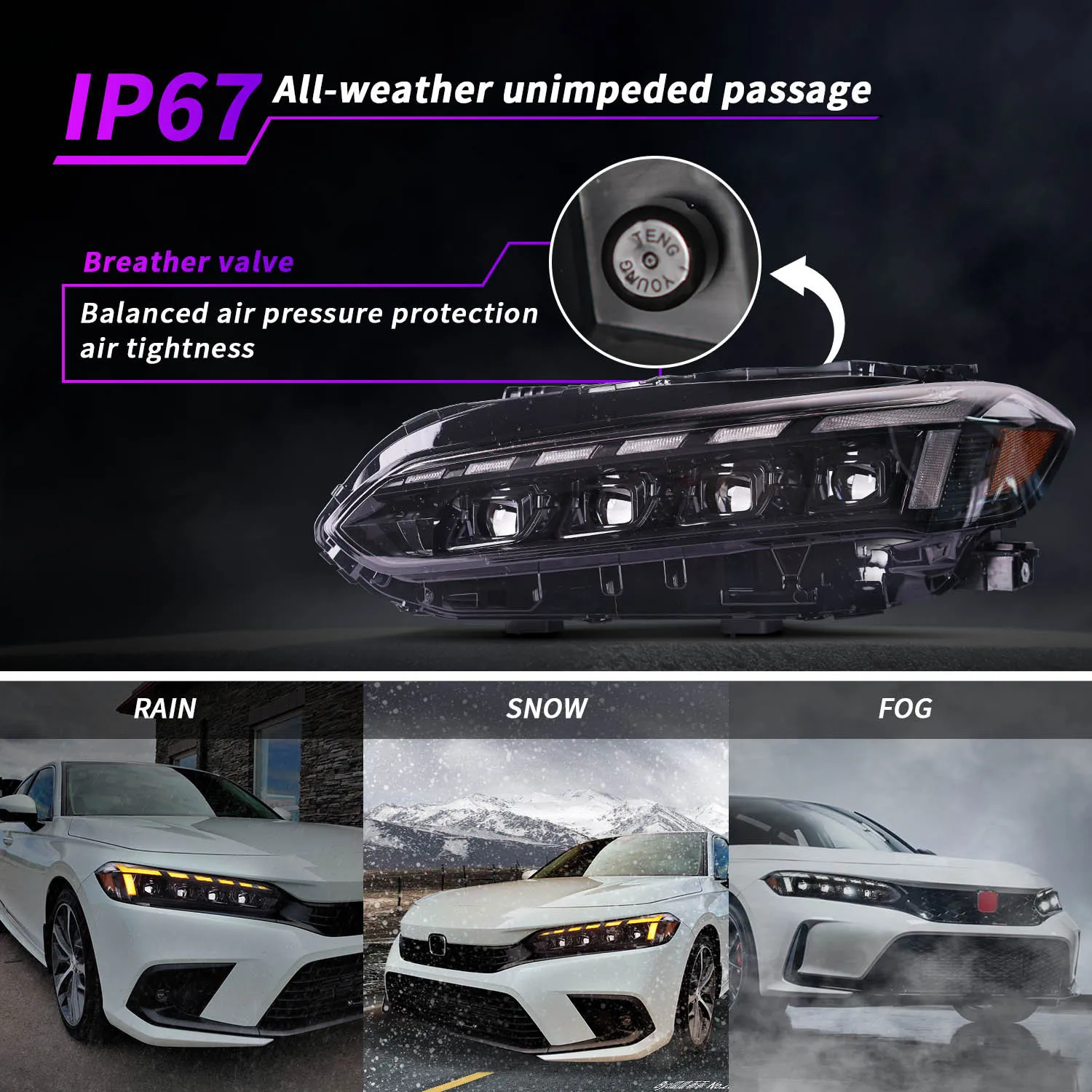 LED Light Bulb Headlights FOR HONDA CIVIC 11TH SEDAN/HATCHBACK/TYPER 2021-2023 Matrix Lens Turn Signal Headlight