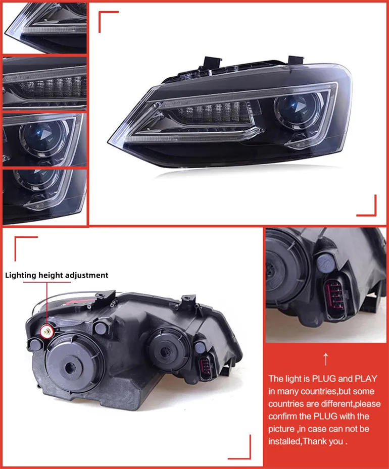 For VW Polo Headlight 2010-20 18 Vento Turn Signals LED Daytime Running Lights New Upgrade Headlamps