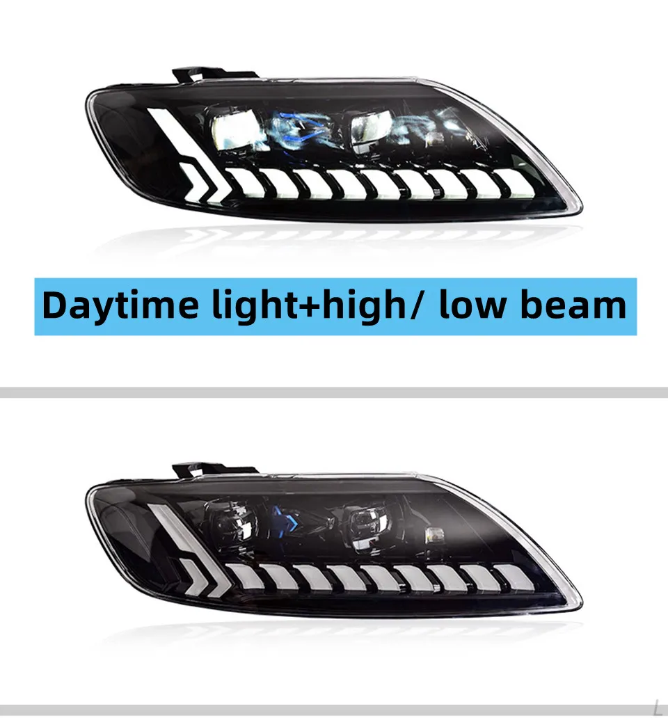 Auto Headlights for AUDI Q7 2006-20 15 LED High Beam Laser Lens LED DRL Running Water Turn Signal Lamp