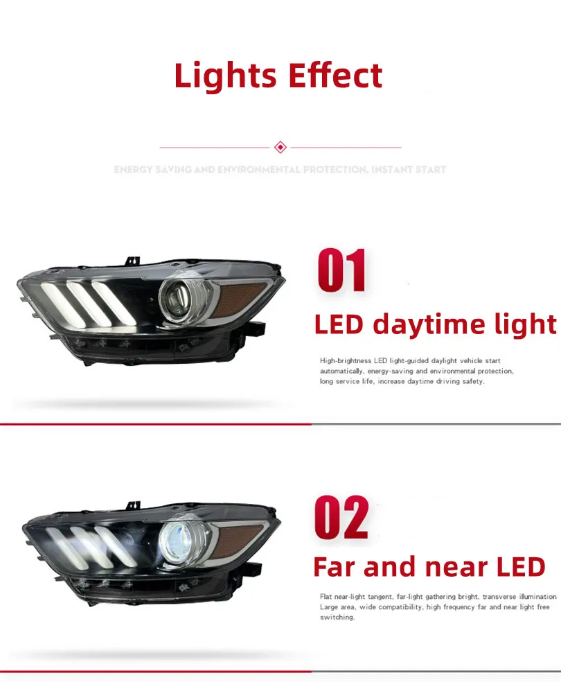 LED Headlights For Ford Mustang 20 15-20 17 LED Daytime Lights Front Lamp LED Headlight Turn Signal Light