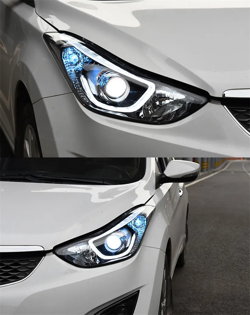 Headlight Assembly For Hyundai Elantra 20 11-20 16 LED Headlamp Turn Signal High Beam Angel Eye Lights