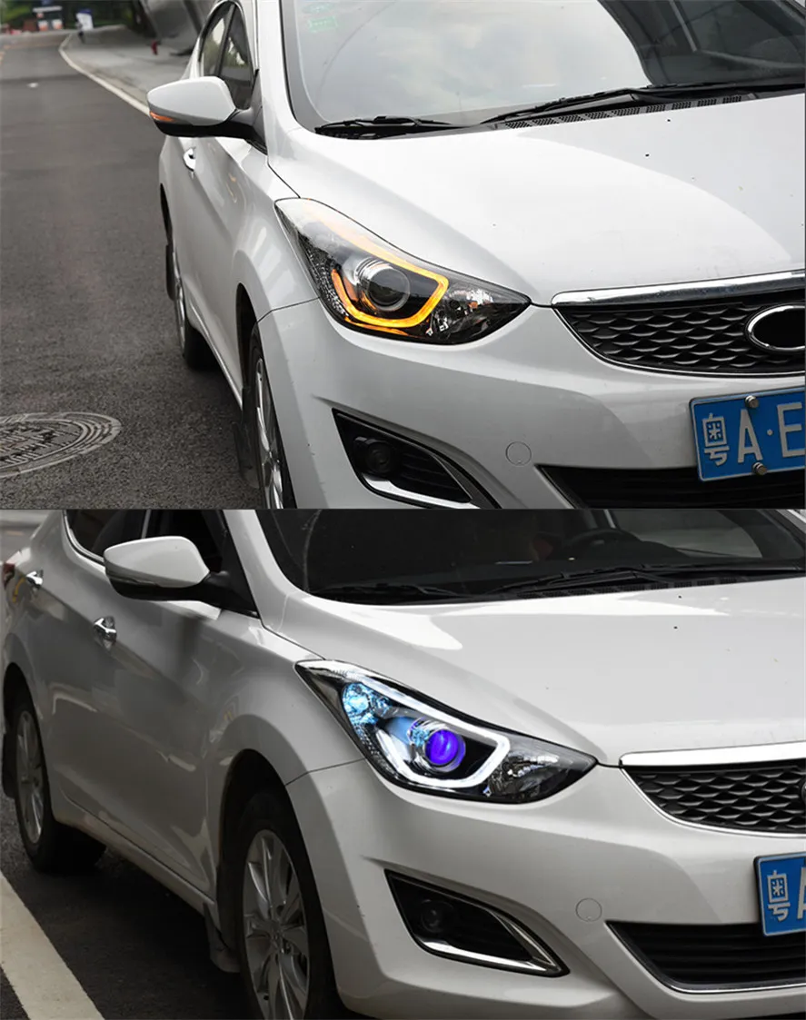Headlight Assembly For Hyundai Elantra 20 11-20 16 LED Headlamp Turn Signal High Beam Angel Eye Lights