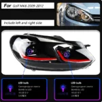 2 PCS Car Lights Parts For VW Golf 6 MK6 jetta R20 2009-2012 Black Samurai Style Head lamps LED Headlight LED Dual beam lens - Image 8