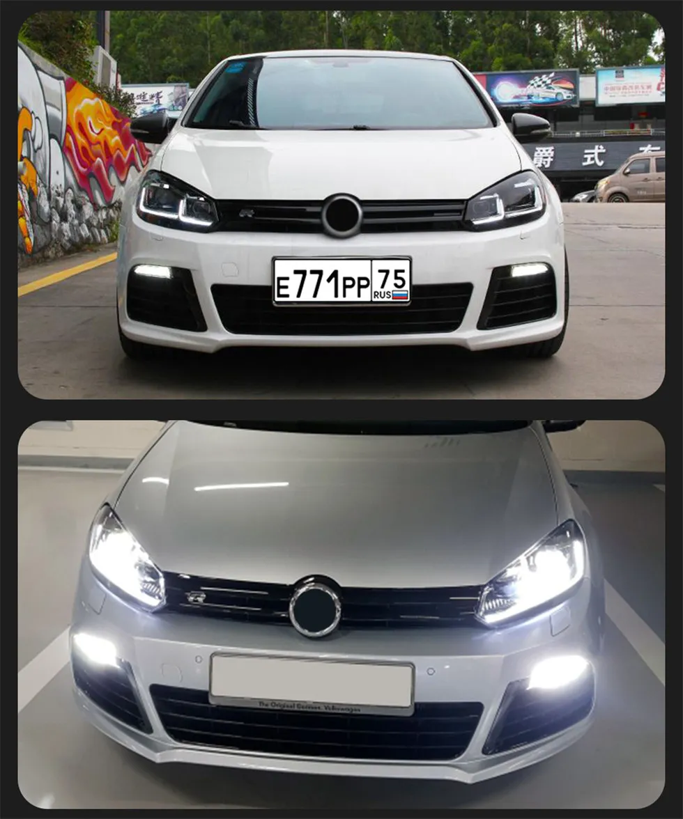 Car Lights Parts For VW Golf 6 MK6 jetta R20 2009-2012 Black Samurai Style Head lamps LED Headlight LED Dual beam lens