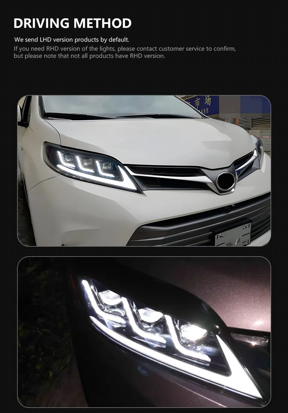 Auto Head Lamp for Toyota Sienna Headlights 2011-20 19 Sienna LED Headlight DRL Signal Hid Bi Xenon Lights