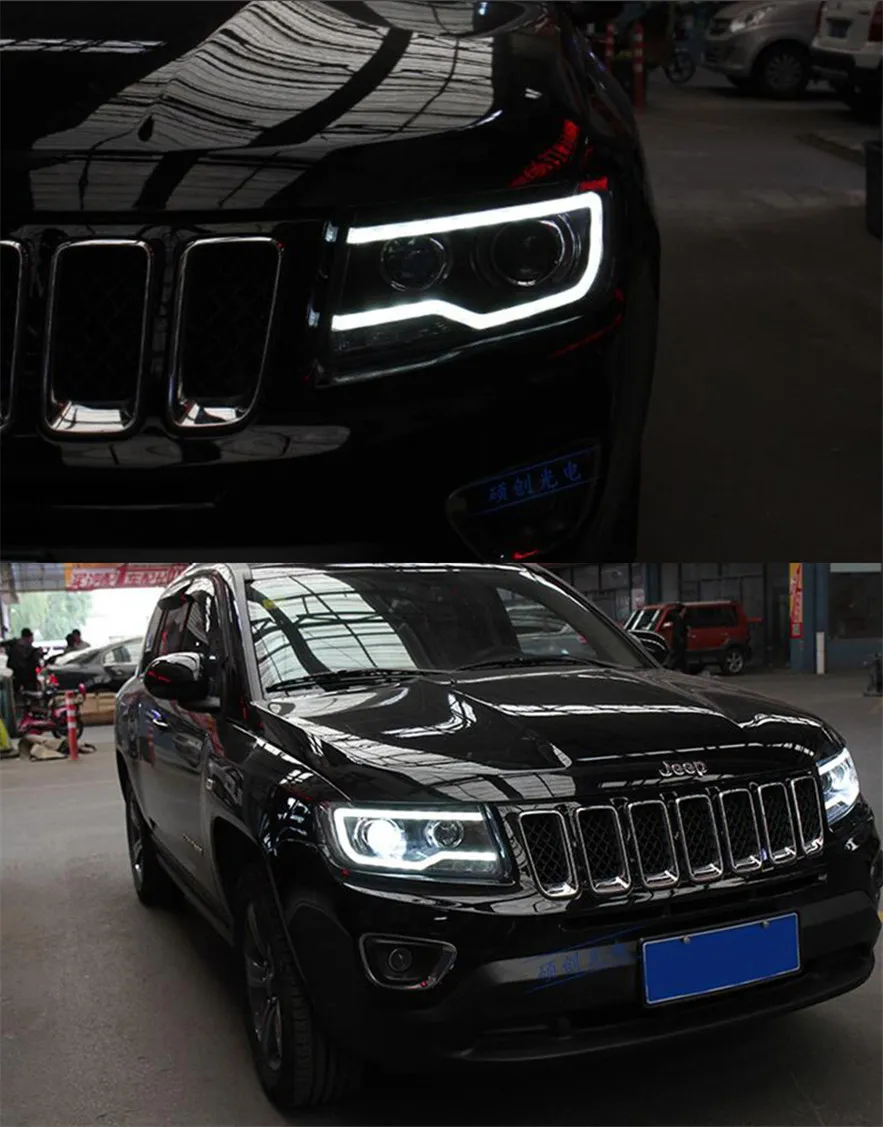 Auto Car Head Light Parts For Compass 20 11-20 16 Grand Cherokee Modified LED Lamps Headlights DRL Dual Projector Facelift