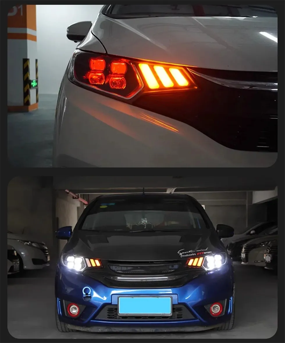 Car Headlights For Honda Fit GK5 Headlights Jazz 14-20 Mustang Styling LED Daytime Lights Dual Projector DRL Front Lamp