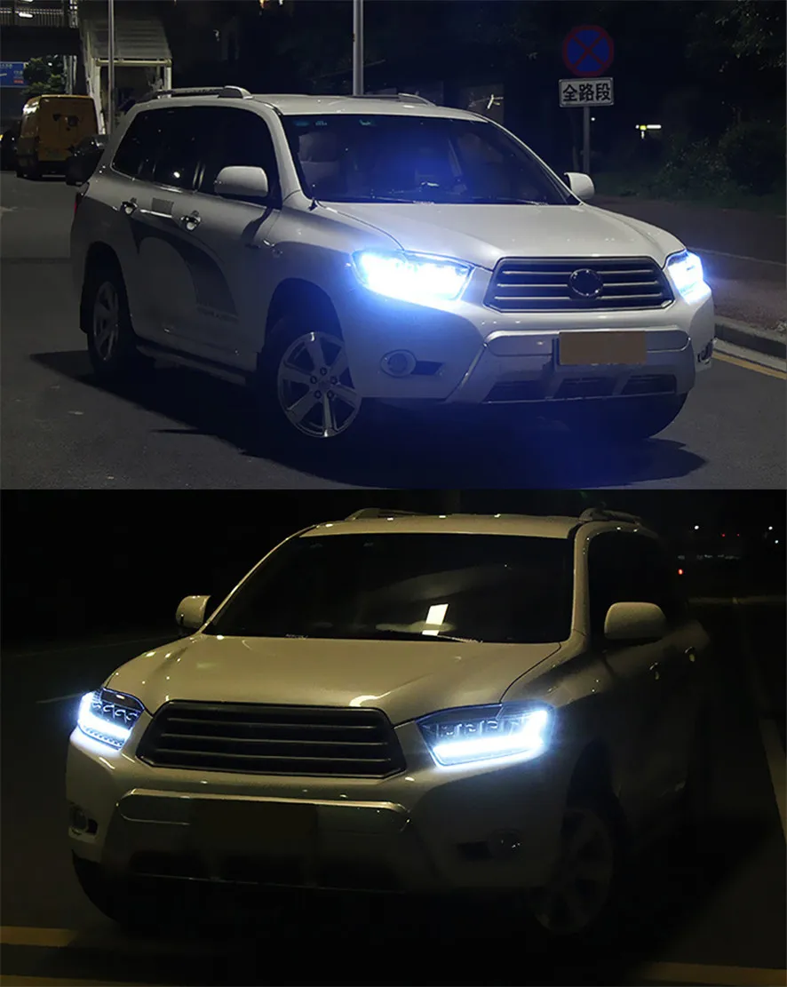 Car Head Lights Parts For Kluger highlander 2009-2011 Front Headlight Replacement DRL Daytime light Projector Facelift