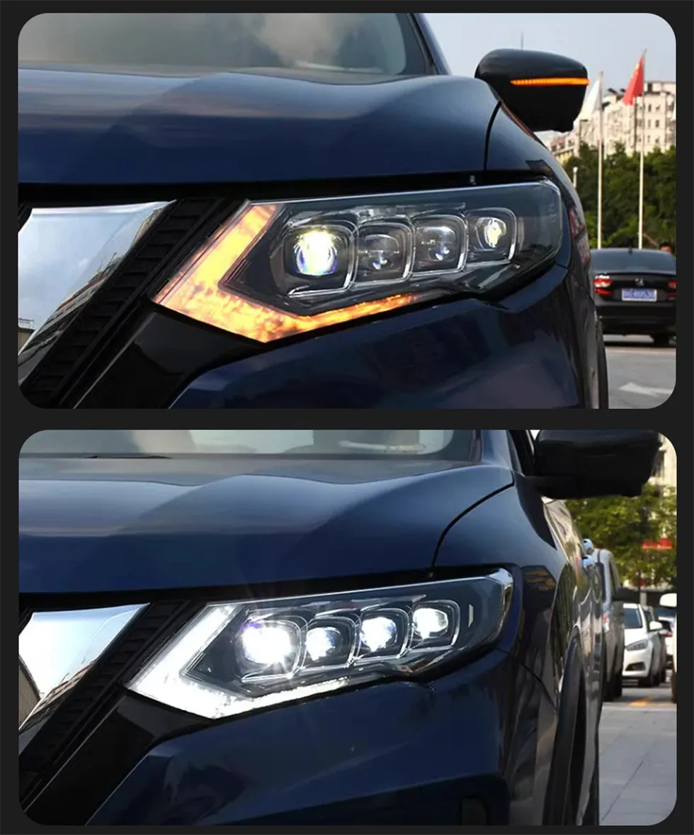 Headlight Assembly for Nissan X-Trail 20 17-20 20 LED Headlight Projector Lens Dynamic Turn Signal Angel Eye Lights