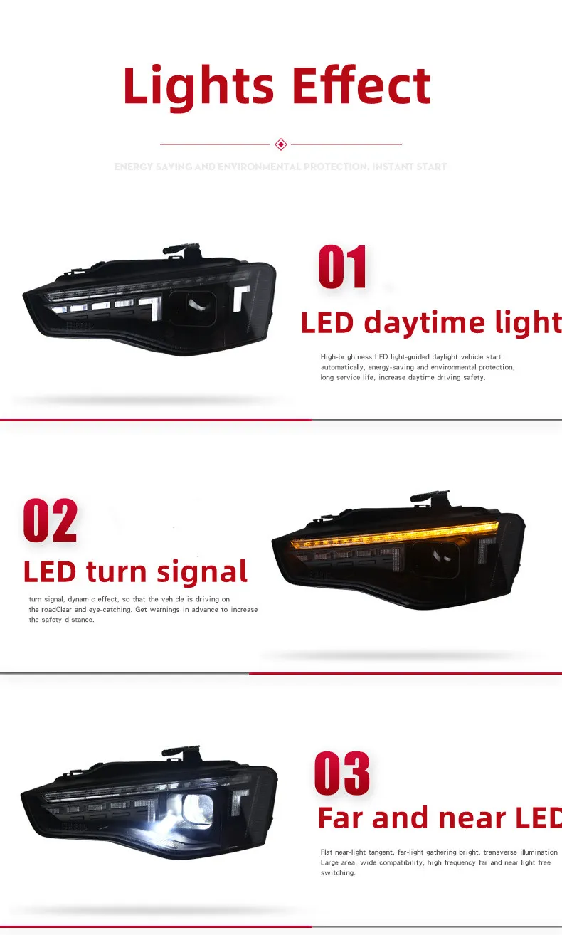 Auto LED Head Lights For AUDI A5 2013-20 16 Auto Headlight Assembly Start Head Lamp Front Xenon Headlamp